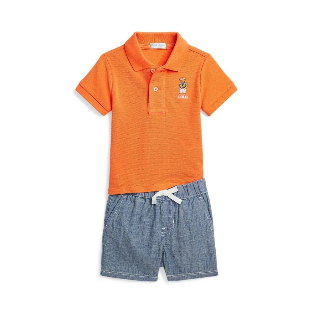 NWT Ralph Lauren BABY BOYS 3 MOS Polo Bear Cotton Polo Shirt and Shorts Set